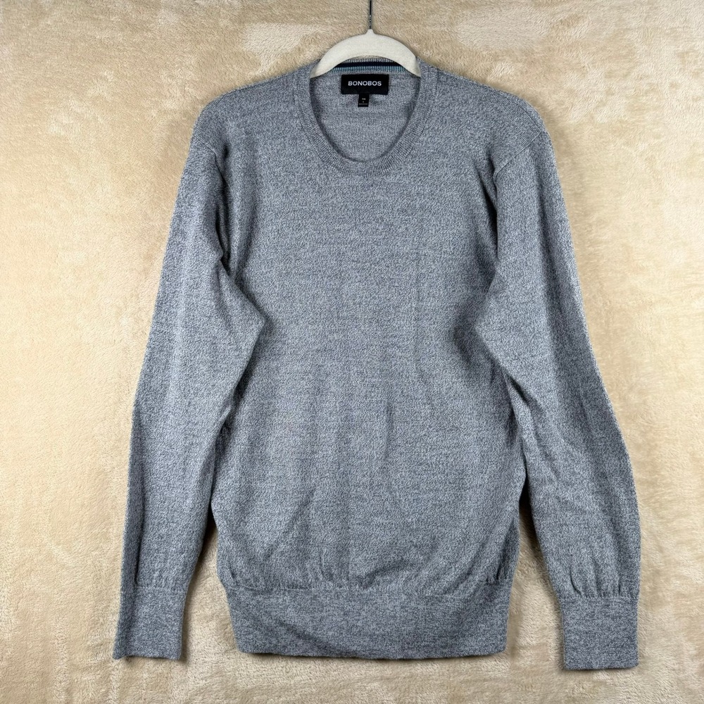 Bonobos Mens Extra Fine Merino‎ Wool Slim Fit Crewneck Sweater Grey L Preppy